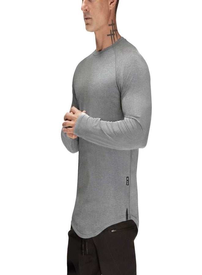 TEZO Mens Gym Workout Slim Fit Long Sleeve T-Shirt Cotton Performance Athletic Shirts Running Fitness Tee Loungewear(GY L) Gray - Image 1